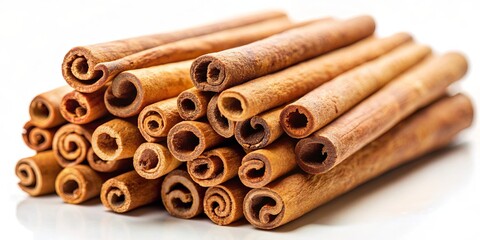 Close-up of cinnamon sticks on a white background, cinnamon, sticks, spice, aromatic, ingredient, flavor, cooking, food