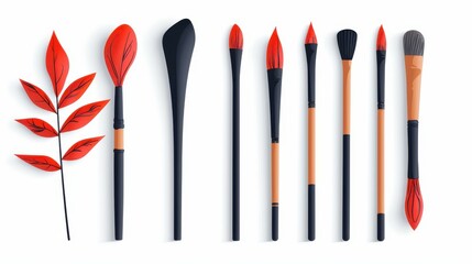 Explore the art of ink and brush tools in Japanese calligraphy through vibrant, textured flat illustrations revealing tradition.