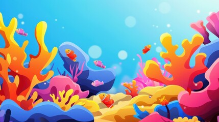 Fototapeta premium Experience a vibrant underwater realm filled with colorful fish and beautiful coral in a stunning flat illustration style.