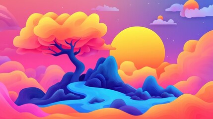 Discover a vivid and whimsical flat illustration, bursting with colors that create a magical visual experience.
