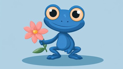 Fototapeta premium A whimsical blue frog and pink flower artwork, perfect for adding a playful touch to any space with vibrant colors.