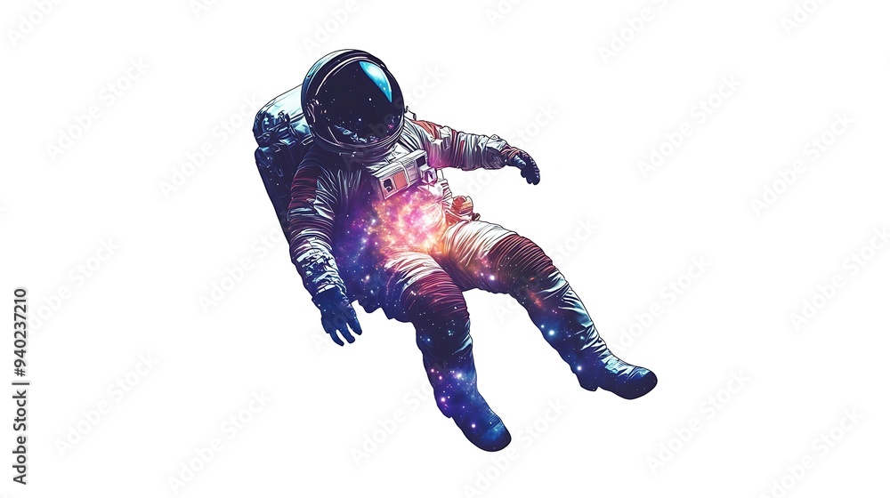 Poster astronaut floating in space with galaxy inside