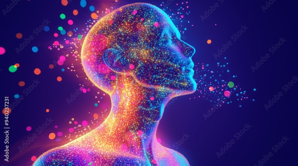 Aufkleber digital interconnected mesh wireframe illustration visualisation of the human anatomy. futuristic me