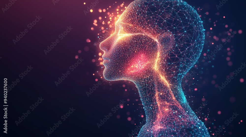 Aufkleber digital interconnected mesh wireframe illustration visualisation of the human anatomy. futuristic me
