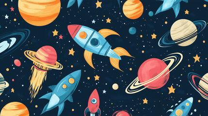 Rockets Planets Stars and Aliens in a Playful Outer Space Design