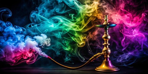 Abstract colored smoke swirling out of a hookah on a black background, hookah, smoke, abstract, colored, swirl