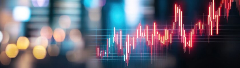 Abstract financial chart with red and blue lines representing market trends in a modern digital environment.