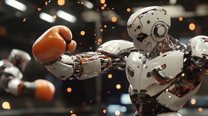 Robotic Arm Preparing to Unleash a Powerful Punch in a High Tech Battle