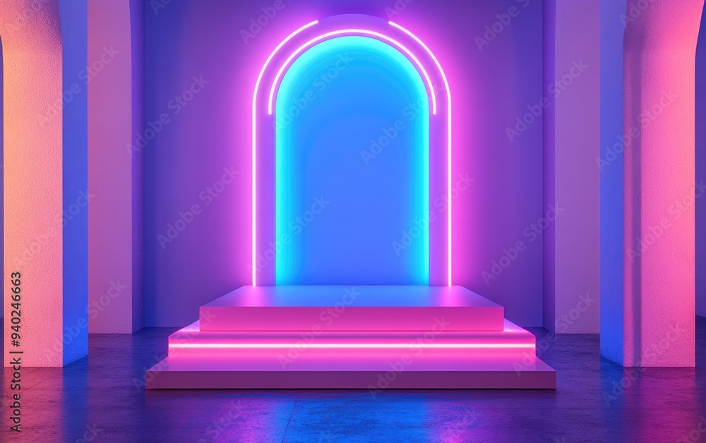 Poster 3D render of a background featuring a pedestal and a showcase showcasing an abstract minimal concept with blank space and a clean simple design in a minimalist style