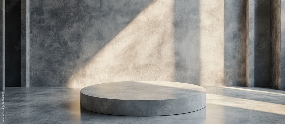 Poster 3d rendering of an empty mockup scene featuring a concrete texture podium for product presentation