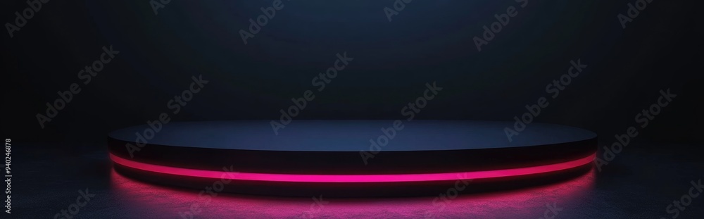 Poster 3D rendering of a black podium on a dark background suited for showcasing cosmetics or natural perfume products featuring a simple and elegant minimalist design