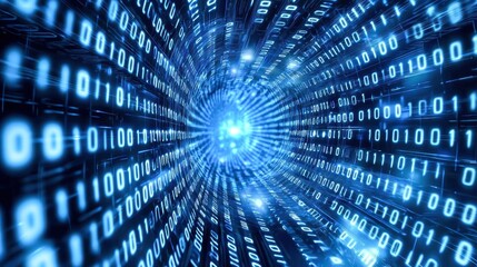 Digital tunnel of binary code representing data flow in technology. Visualize the connection between bytes and networks.