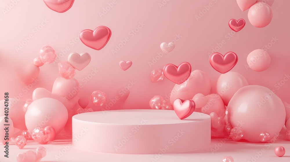 Aufkleber 3D rendering of a podium adorned with heart shapes