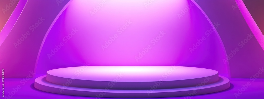 Poster 3d rendering of an abstract purple background featuring a white podium