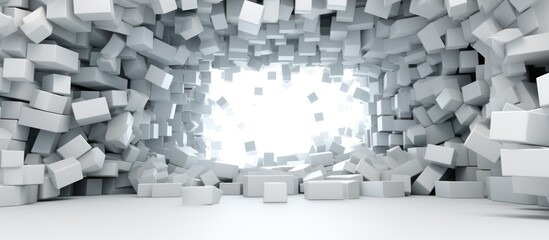 White background with hole in the center, 3D style. Abstract 2D grid made of blocks.