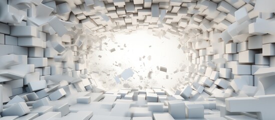 White background with hole in the center, 3D style. Abstract 2D grid made of blocks.