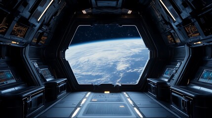 Spaceship Interior with View of Earth