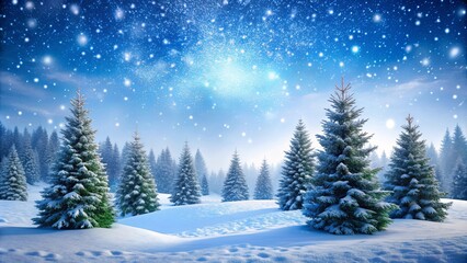 Snowy winter landscape with Christmas trees and falling snow, winter, Christmas, background, snow, cold, season, holiday