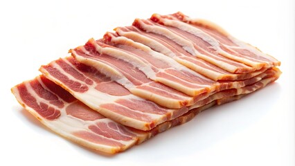 Sliced bacon pancetta on white background, bacon, pancetta, slices, meat, cured, pork, Italian, deli, thin, savory, food