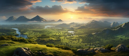 Beautiful summer landscape with wooden cabin with mountain background, high definition photography.