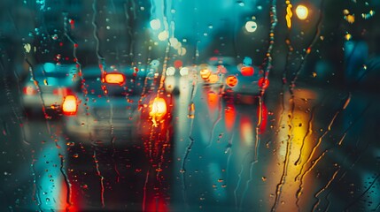Obraz premium Rainy Cityscape Through a Window