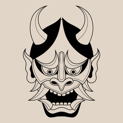 Hand drawn traditional tattoo of a Japanese oni mask outline 27