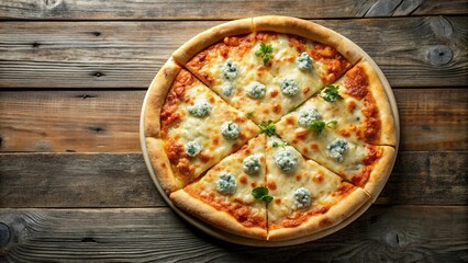 Delicious four cheese pizza from top view, pizza, cheese, four types, top view, food, Italian, tasty, mozzarella, parmesan