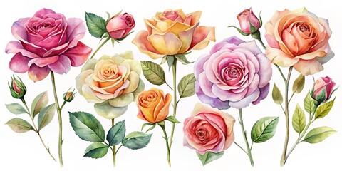 Watercolor rose flower collection, perfect for romantic designs and stationery, watercolor, rose, flower, collection