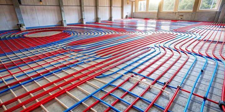 Image of PEX pipes installed for underfloor heating , PEX, pipes, underfloor heating