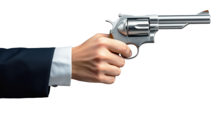 Hand Holding Gun isolated on white background png file.