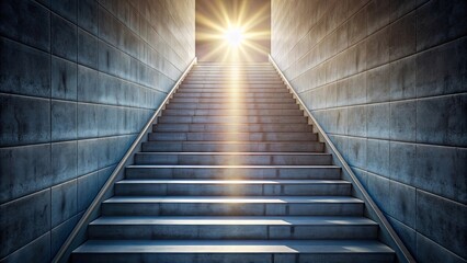 Fototapeta premium Staircase leading up to a bright light , stairway, upward, ascension, illumination, hope, journey, pathway