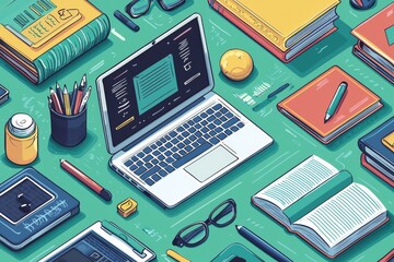 Illustration of educational learning tools set on table created with Generative AI