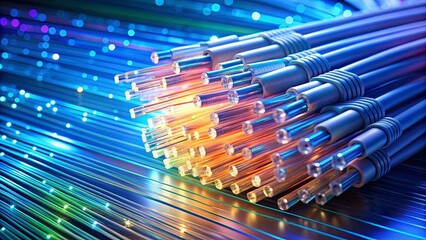 High speed fiber optic internet concept with close up of cables and connectors, technology, data, connectivity