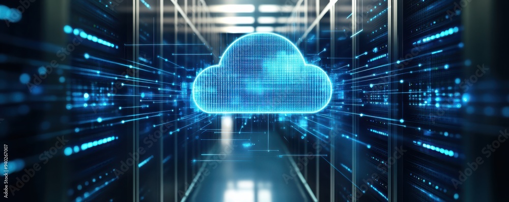 Aufkleber digital cloud technology illustration representing data transfer and storage in a modern server envi
