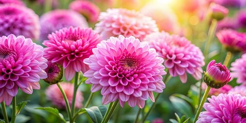 Fototapeta premium Pink chrysanthemum flowers blooming in a vibrant garden , pink, chrysanthemum, flowers, garden, floral, nature, background