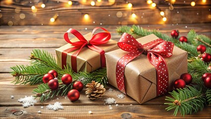 Christmas gift boxes with festive decorations and ribbons, Christmas, gift, boxes, presents, holiday, festive, decorations