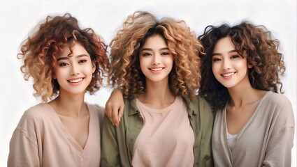 Obraz premium Three Smiling Women with Curly Hair