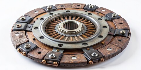 Obraz premium Disassembled old tractor clutch with broken parts, tractor, clutch, disassembled, broken, agriculture, machine, repair