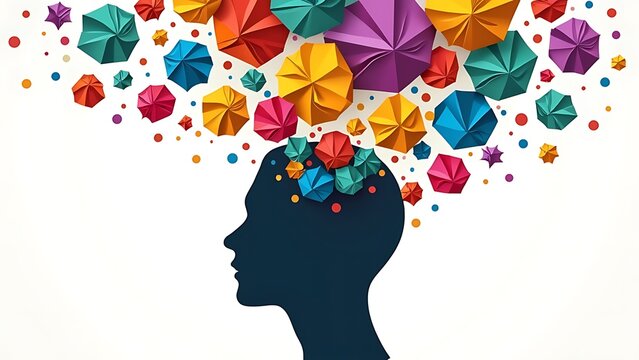 Mental health image. Various emotion and mind. Waste paper and head silhouette.