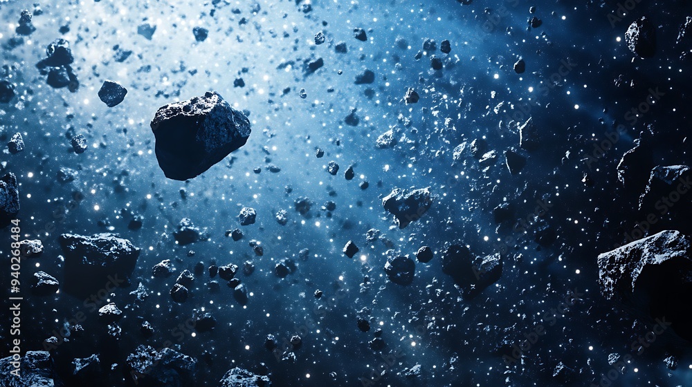Poster asteroid field in deep space