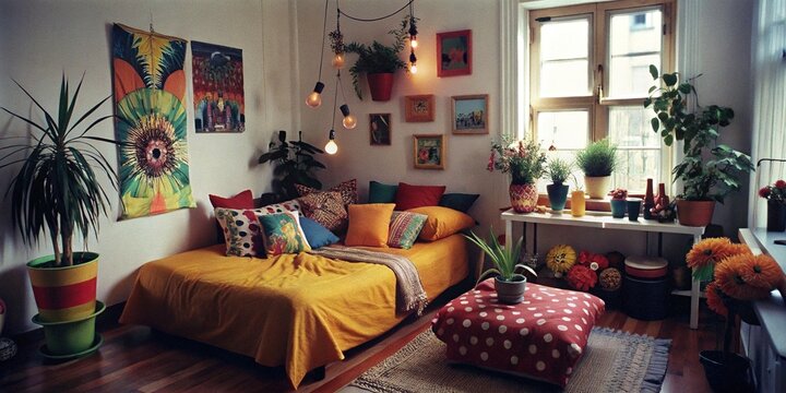 A playful room decor for lively roommate personalities features bright colors, bold patterns, and whimsical accents to create a lively and energetic atmosphere.
