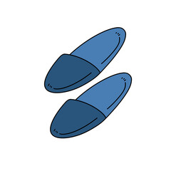 Two blue slippers with white soles