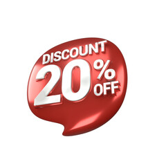 3d sales red and white discount price tag for composition 20 percent, amazing for product promotion
