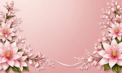Naklejka premium Elegant flowers on a light pink background, designed as a template for wedding invitations or congratulatory messages.