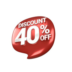 3d sales red and white discount price tag for composition 40 percent, amazing for product promotion