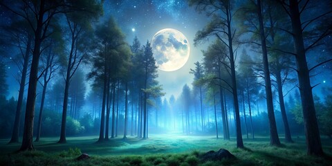 Moonlight shining through trees in a serene forest at night , moonlight, serene, forest, night, trees, nature, peaceful, tranquil