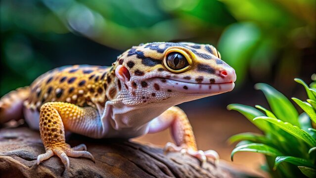 Close up macro shot of a leopard gecko lizard on a nature background, leopard gecko, lizard, close up, macro, nature, reptile