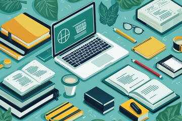 Illustration of educational learning tools set on table created with Generative AI