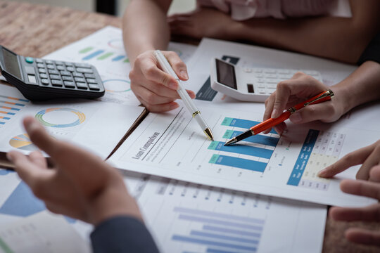 Accounting company provide finance and taxation planning for profitable cash flow, Auditor and accountant team working in office, analyze financial data and accounting record with calculator.Insight