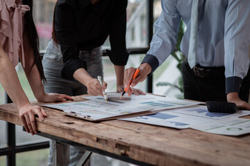 Accounting company provide finance and taxation planning for profitable cash flow, Auditor and accountant team working in office, analyze financial data and accounting record with calculator.Insight